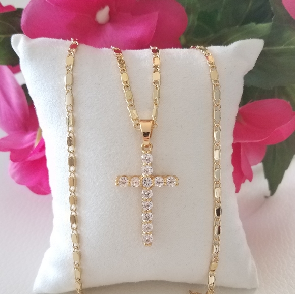 Jewelry - Gold Plated Crystal Cross Necklace